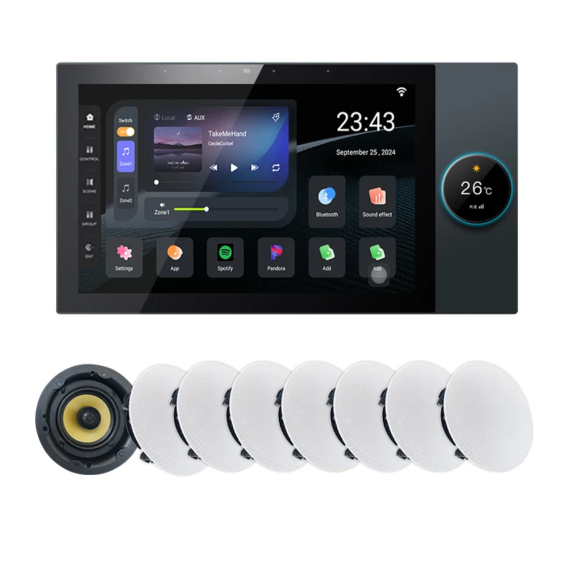 7 Inch Android 11 Audio Player T7 8x25W Wall Amplifier Built-in Tuya Zigbee Gateway Smart Home Wall Touch Control Panel