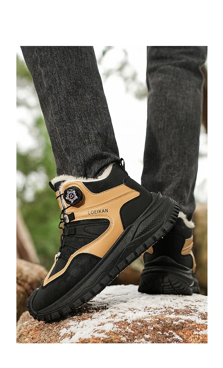 Herren Winter Warme High-Top-Stiefel Fleece-Gefütterte Schneeschuhe mit Drehverschluss Stoßfeste Schuhe mit Dicker Sohle – Detail 6