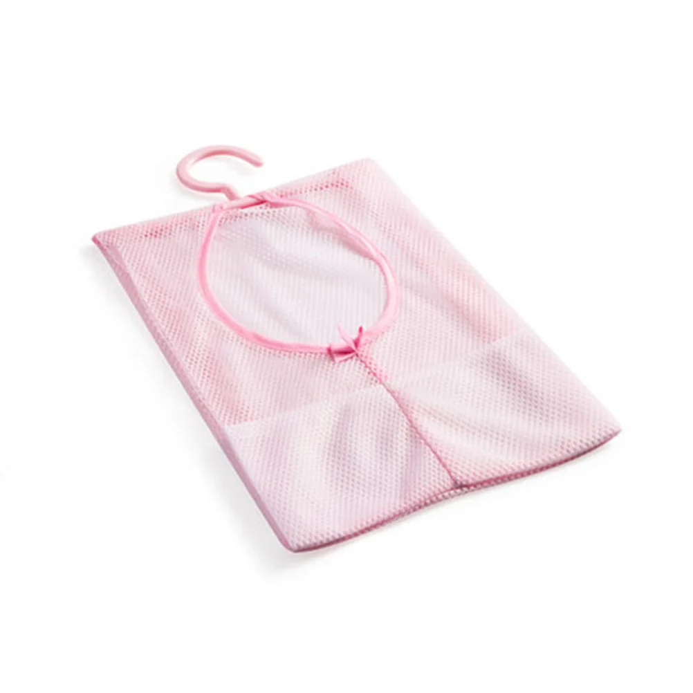 

Pink Mesh Clothespin Bag for Bathroom Kitchen Storage Hanging Organizer with Hanger Design Multipurpose Use