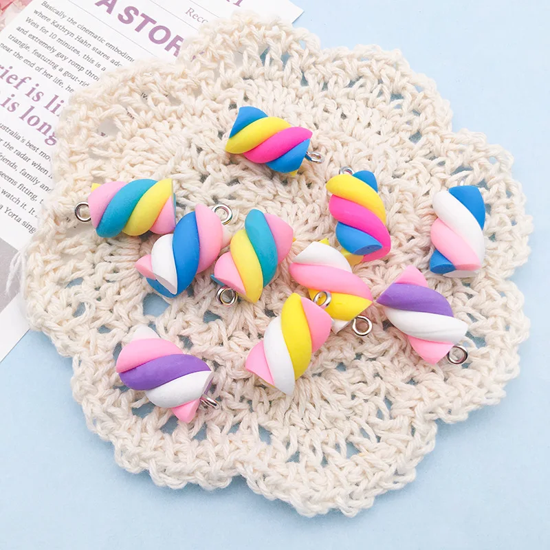 10Pcs 9X17MM 5 Color Colored Cotton Candy Earring Charms Diy Findings Kawaii 3D Keychain Bracelets Pendant For Jewelry Making