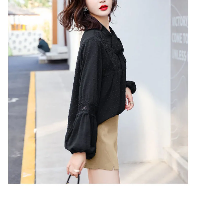 2023 New Spring/Summer Fashion Solid Color Versatile Loose Body Covering Long Sleeve Temperament Bow Tie Chiffon Women's Shirt
