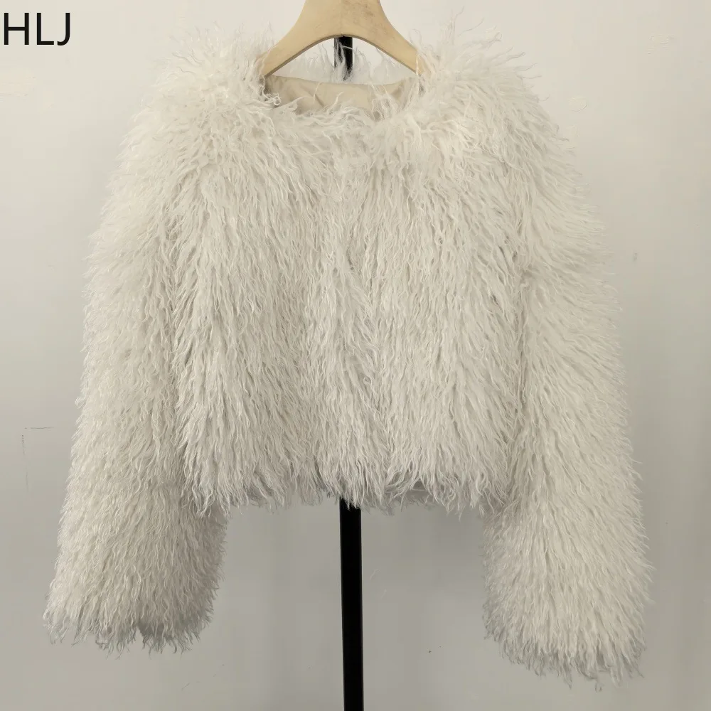 HLJ الخريف الشتاء فو الفراء معاطف رقيق الاصطناعي الفراء المنغولي القمم النساء صوف الضأن الدافئة أكمام سترة جديدة الملابس 2025