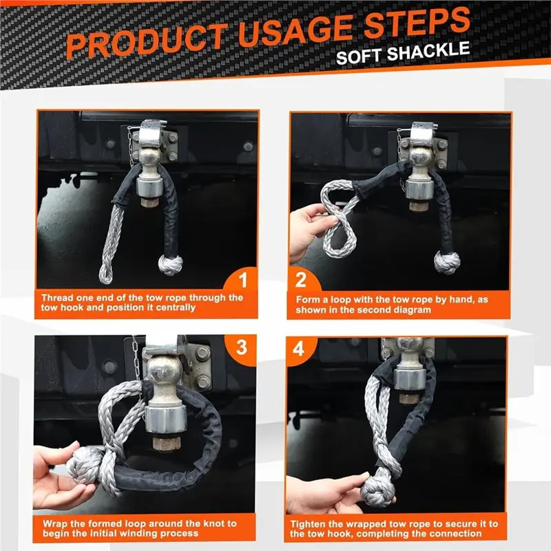 AA76-Soft Shackle, 2PCS 1/2 inci X 22 inci Sintetis, Untuk Sebagian Besar Kendaraan Mobil, Tali Derek Off-Road, Penyelamatan Kendaraan, Road Shackles