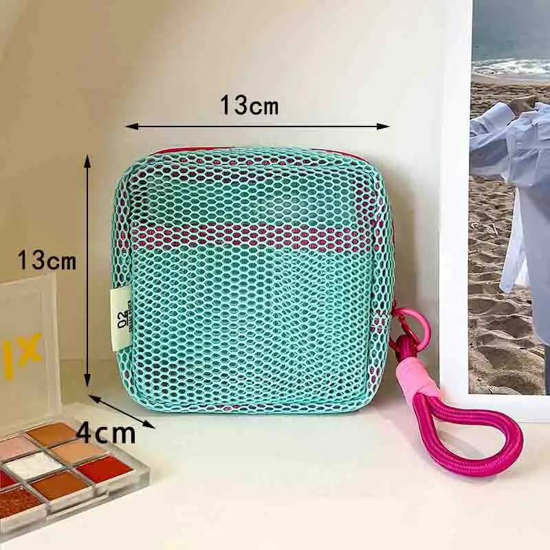 1-6PCS 지퍼 사각형 세면용품 메쉬 보관 파우치 여성용 메이크업 가방 다기능 화장품 파우치 정리함 여행용 액세서리