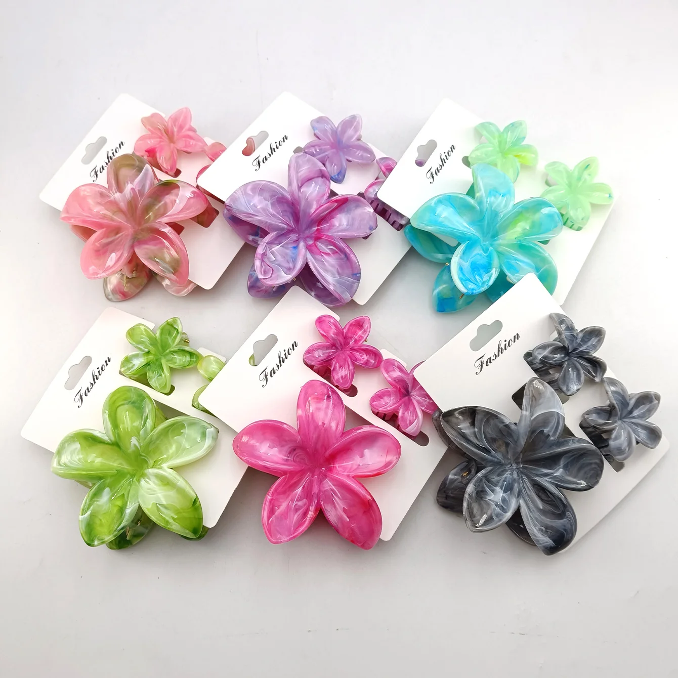 3/6/9/12 Stück Hawaiianische Haarspangen mit Farbverlauf und Blumenmuster für Damen und Mädchen, modische, rutschfeste Haarspangen aus Kunststoff, Haar-Accessoires – Detail 7