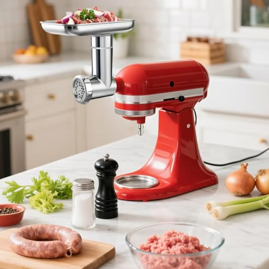 スタンドミキサー用ステンレス製ミートグラインダーアタッチメント ミキサーと互換性あり 効率的な肉挽きとソーセージスタッファー F