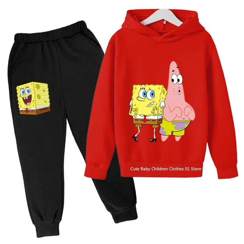 Spring Autumn Girls Spongebob Squarepants Hoodie Set Kids Clothes Casual Boys Suit Children Suit Hoodies And Pants 2Pcs