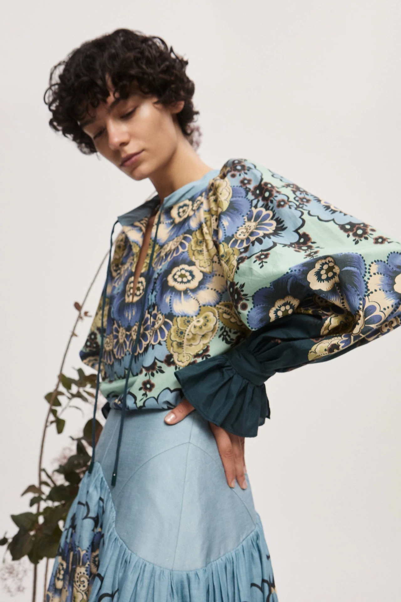 

Vacation Style Floral Print Shirt Wide Leg Pants Skirt Set 2025 New Summer Casual Loose Fit Long Sleeve Women's Clothing