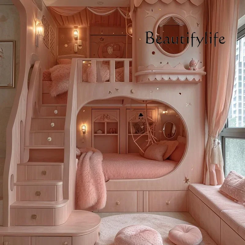 

tR Guardrail Europe Kids Beds Double Decker Normal Custom Design Girls Toddler Bed Princess Castle Cama Infantil Furniture Home