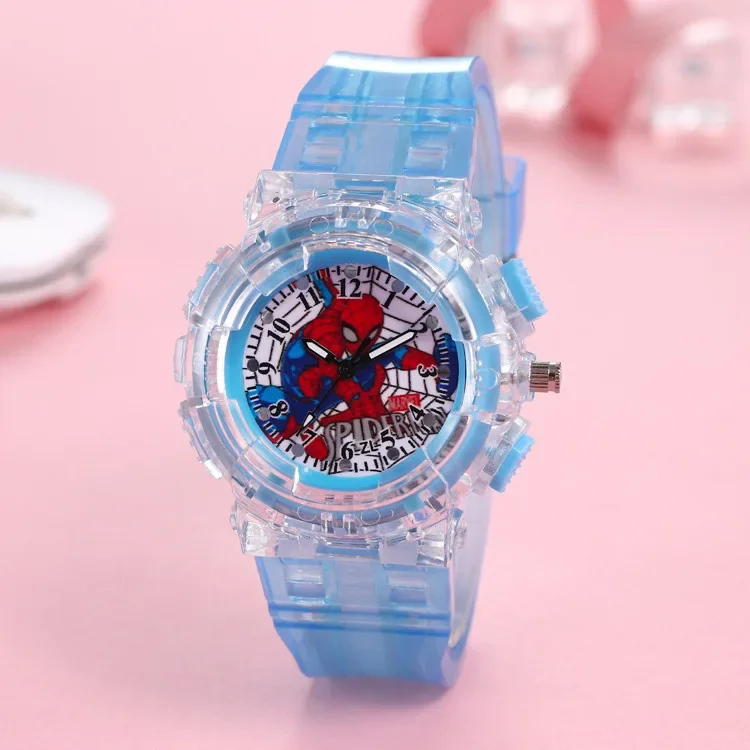 Disney Spiderman Anime Figure Luminous Watch Cartoon Toys Avengers Frozen Children\'s Student Silicone Lights Led Watch Xms Gift