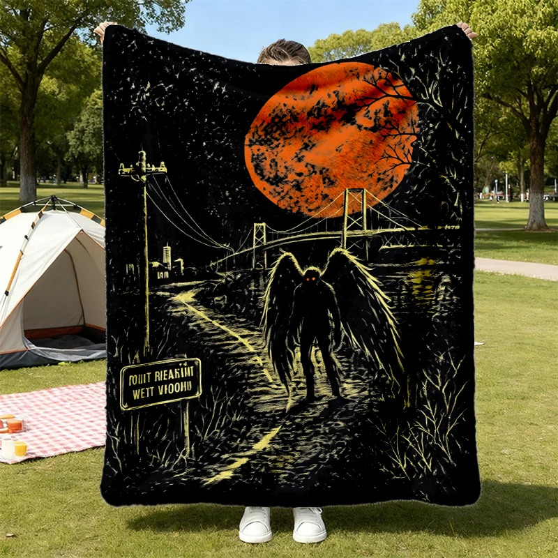 Mothman Flannel Blanket, Point Pleasant West Virginia Cryptid Flannel Throw, Vintage Folk Horror Gift