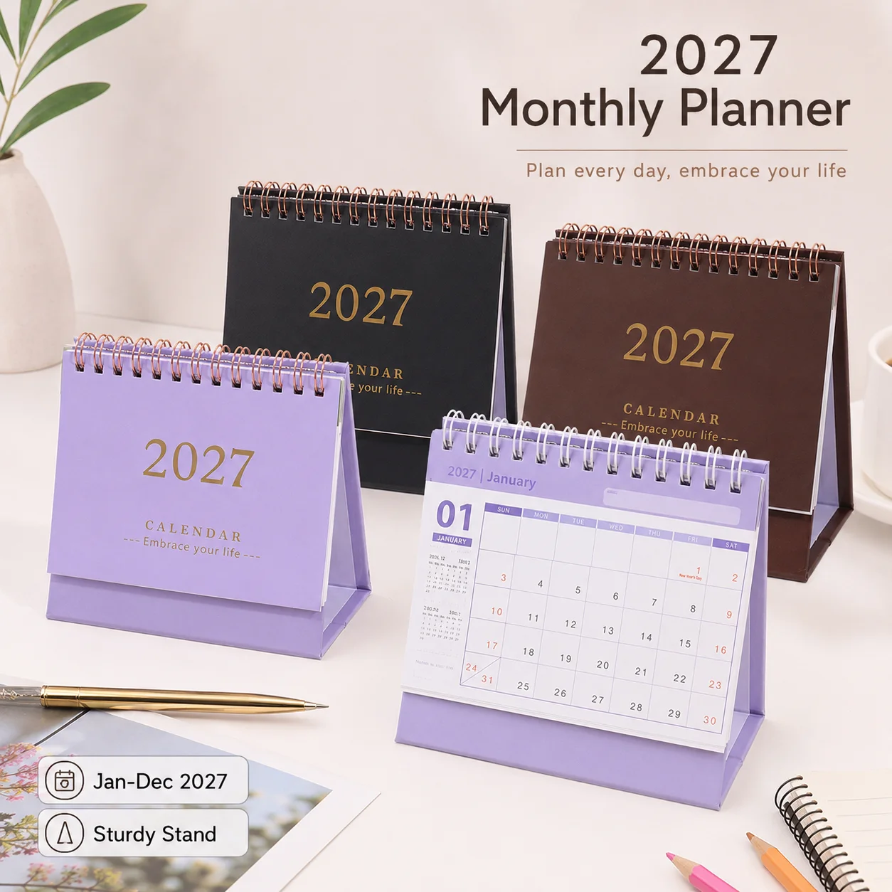 2027 Tabletop Calendar Monthly Schedule Planner Spiral Bound Standing Desk Calendar for Home Office School Work