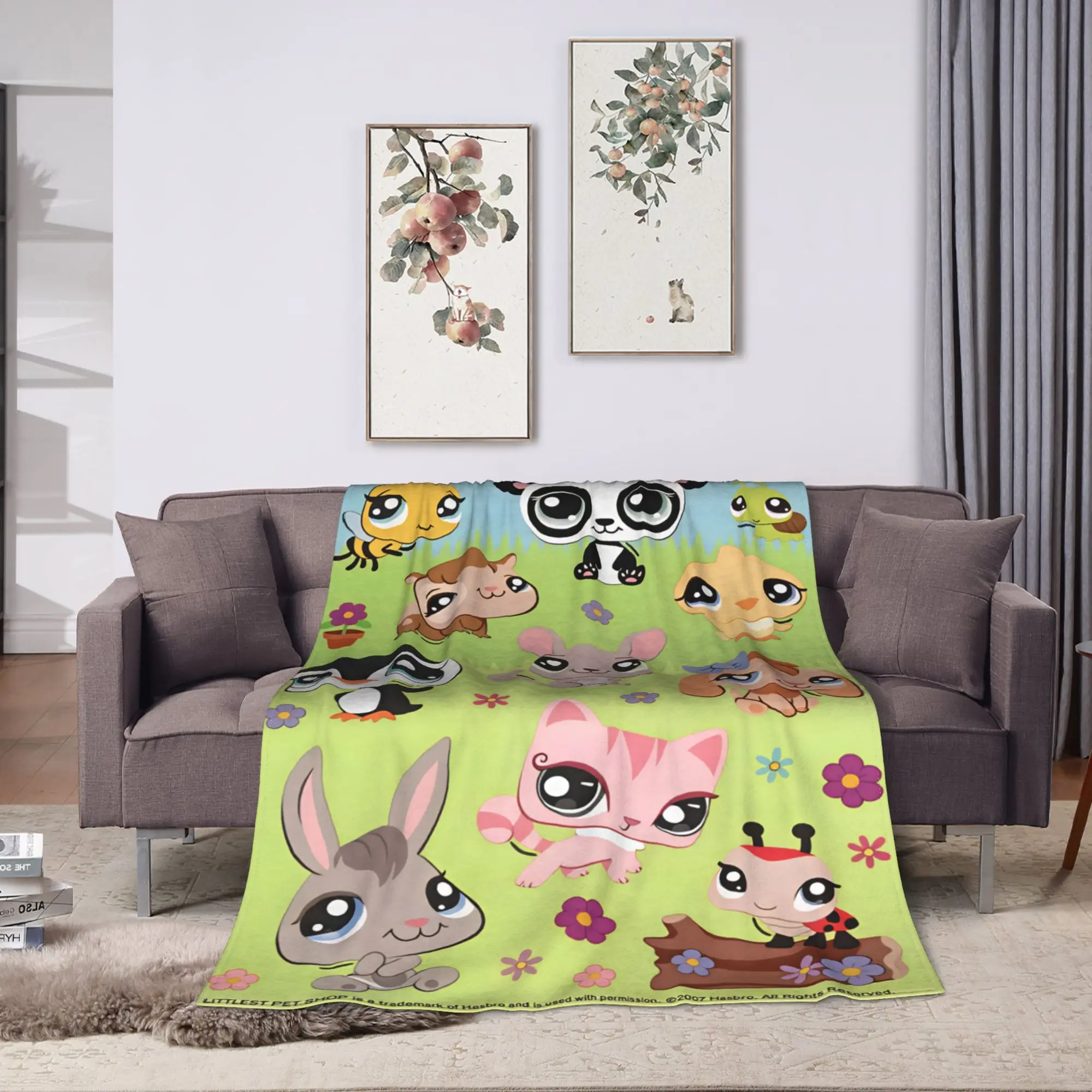 Littlest Pet Cute Warm Soft Blankets  Child Plush Throw Blanket Novelty Couch Chair Flannel Bedspread Sofa Bed Cover