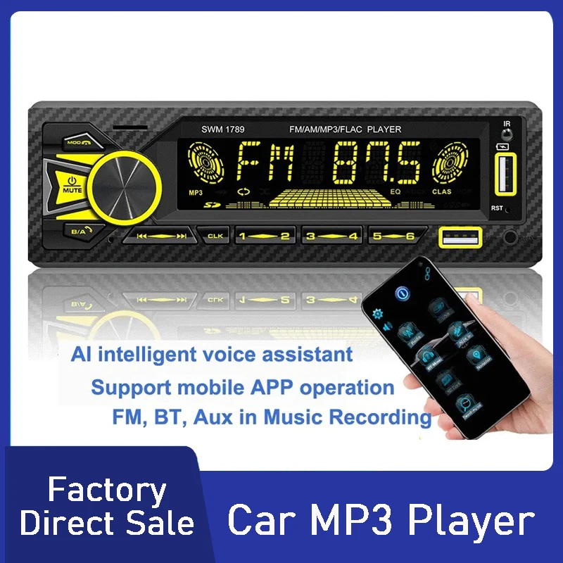 

Multifunction car radio generation Car Bluetooth MP3 player FM tuner with AUX input APP control dual USB charging Car Radio