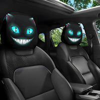2pcs Smiling Cat Car Seat Headrest Pillow Covers Black with Glowing Blue Eyes Car Accessories Durable Comfortable Interior Decor