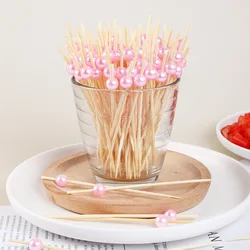 100PCS Disposable Bamboo Sticks Pearl Shape Fruit Dessert Buffet Cotton Candy Cocktail Decoration Wedding Supplies Party