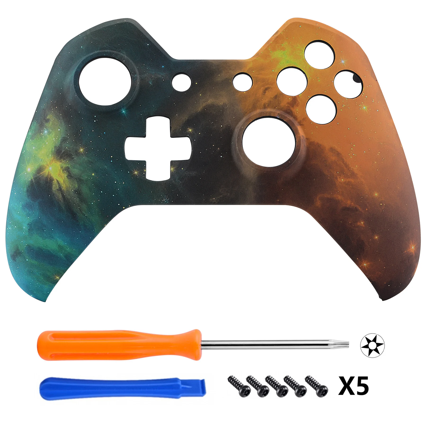 EXtremeRate 소프트 터치 탑 수리 전면 하우징 쉘, 표준 Xbox One 컨트롤러 모델 1537, 1697 골드 스타 유니버스