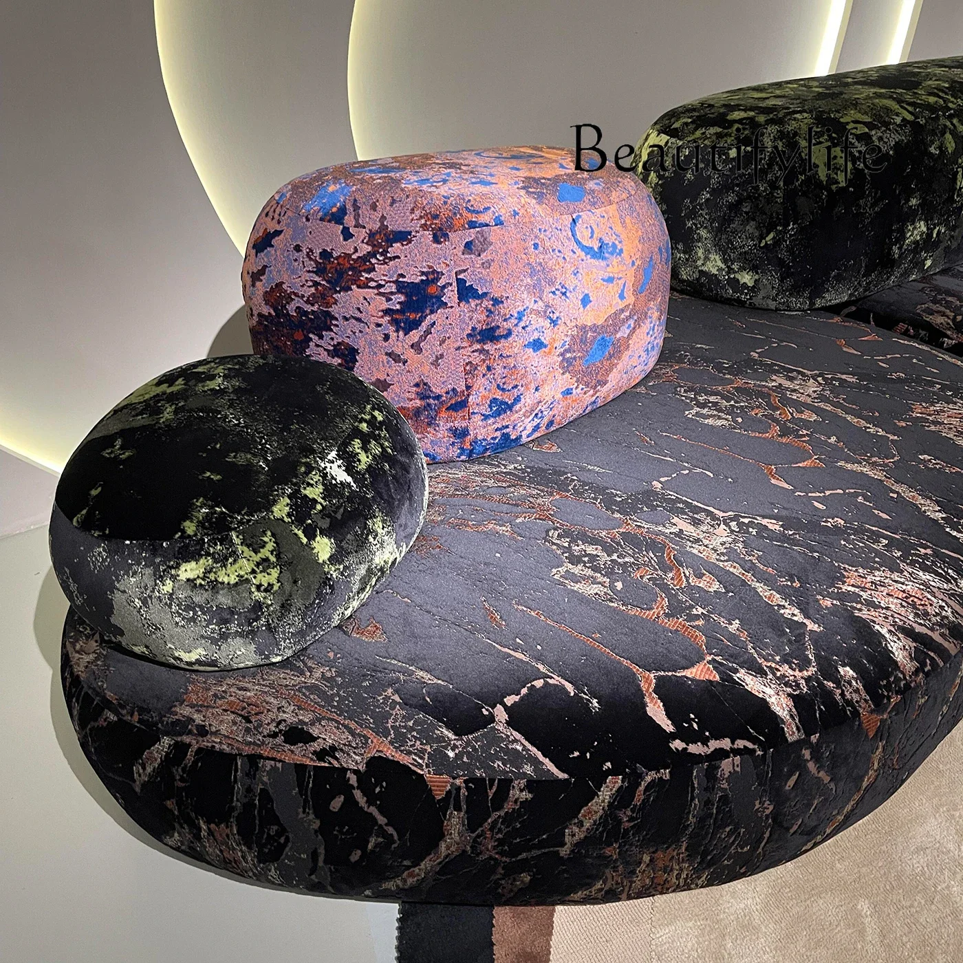 

S Pebble High-end Mountains And Rivers Cut Fleece Fabric Sofa Color Special-shaped Creative Designer Curved Stone Module Hotel