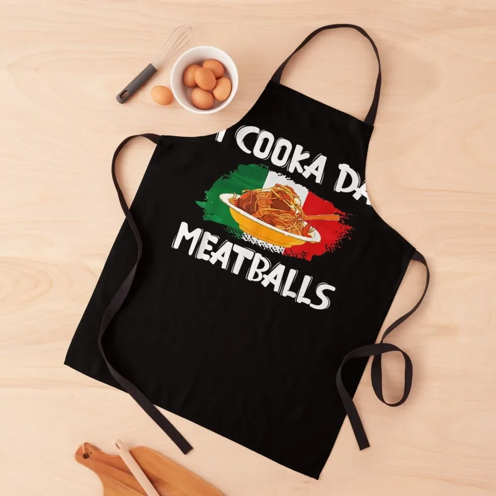 

Cooka Da Meatball Funny Italian Slang Italy Food Spaghetti Apron Ladies Women's Kitchen Things For Home Apron