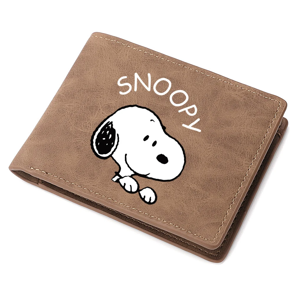 Snoopies Cartoon Men\'s Leather Wallet New ID Card Holder Zipper Wallet Foldable and Convenient Storage Credit Card Coin Purse