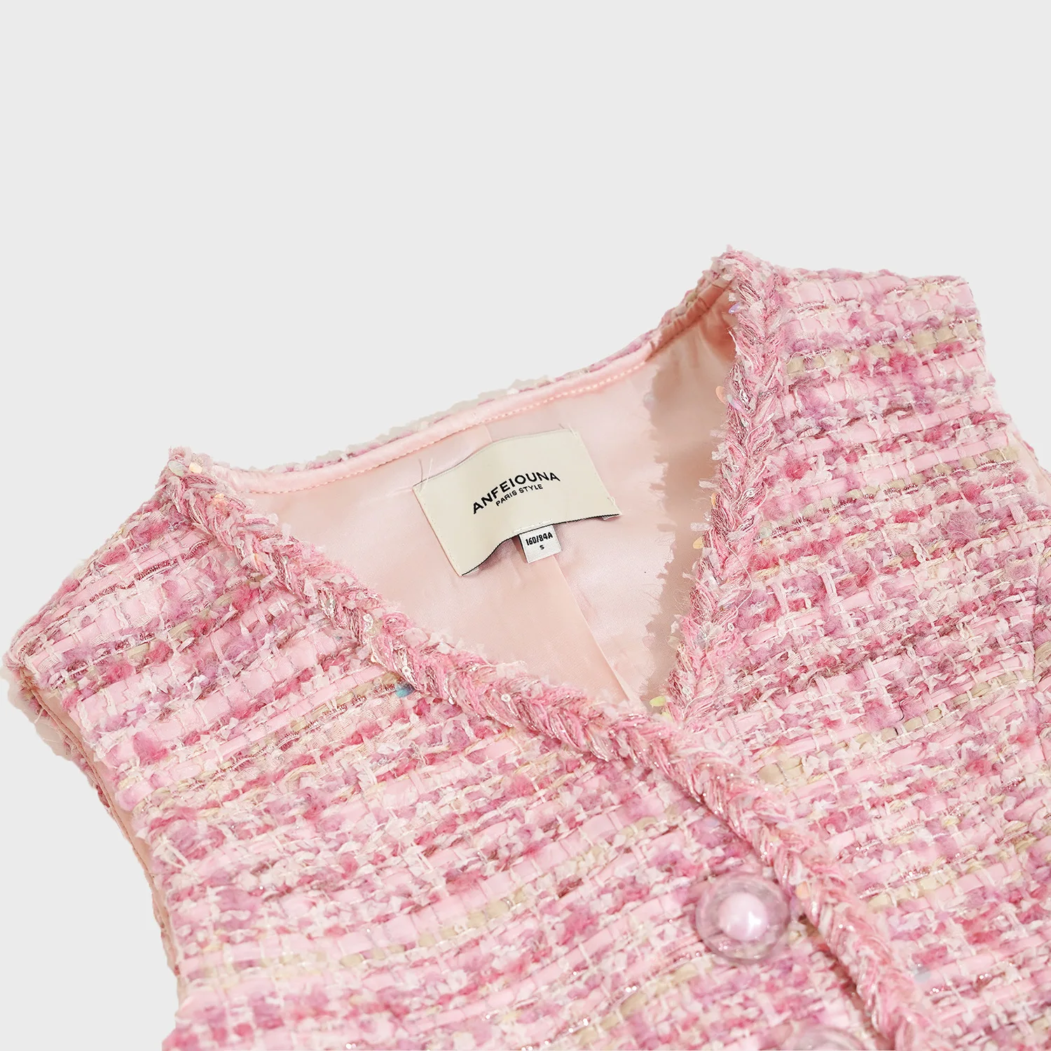 New Pink Plaid Wool Tweed Vest Women Y2k Small Fragrant Cropped Vest V-neck Sleeveless Short Women's Vest