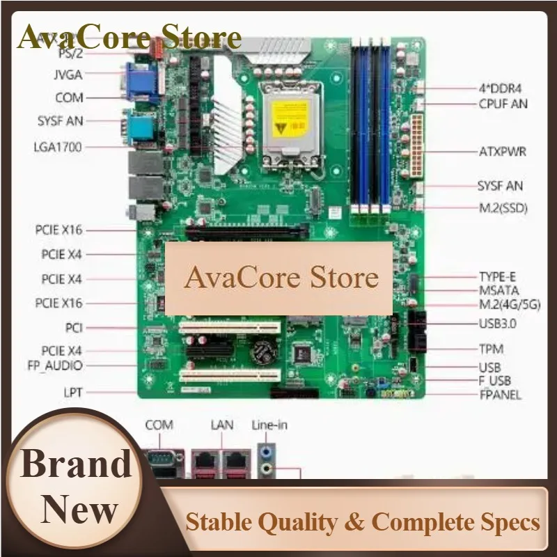 AvaCoreW680 Motherboard ATX SBC 12/13th Core I3/i5/i7/i9 LGA1700 Desktop Server CPU IPC Industrial Mainboard With COM LAN DDR EC