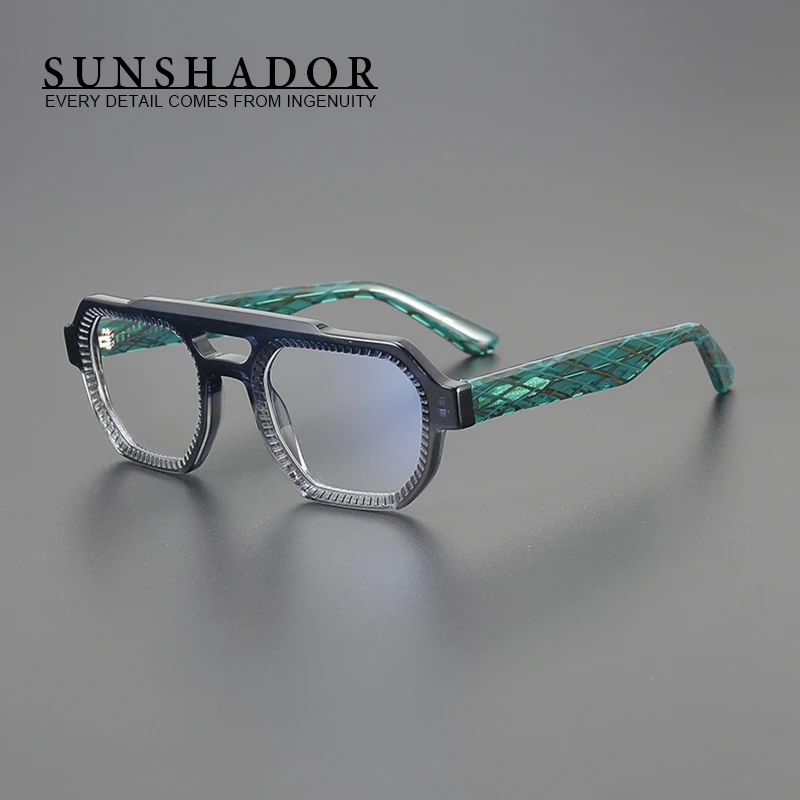 

Niche high-grade acetate glasses frame Fashion double beam thick frame cool eyeglasses Men and women myopia eyewear