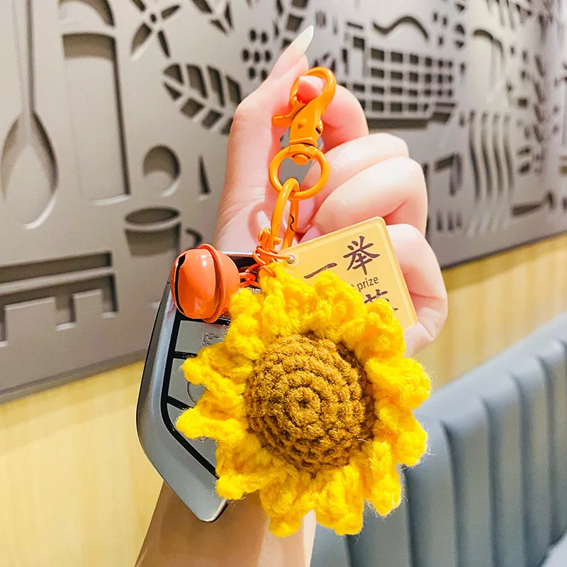 College Entrance Examination Creative Plush Crochet Sunflower Key Chain Won Kwai Student Bag Pendant Graduation Gift