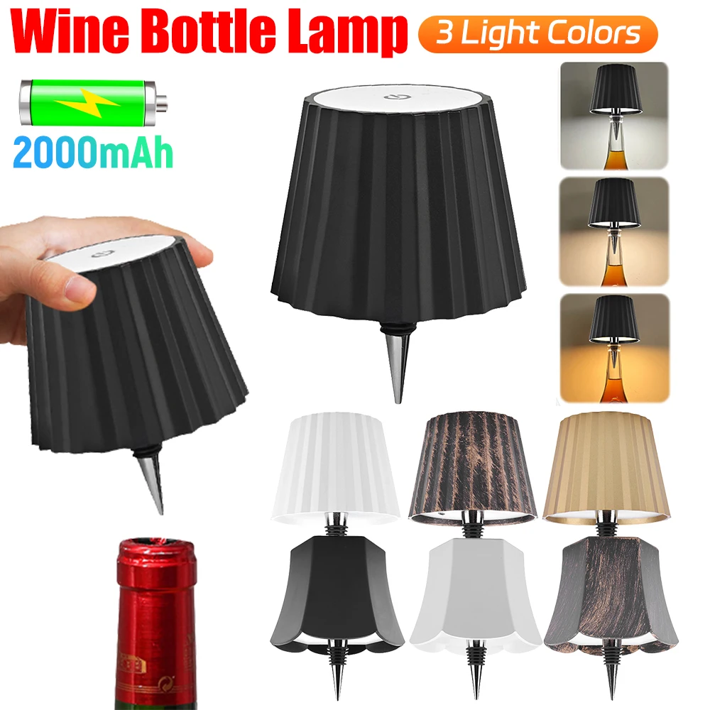 

LED Wine Bottle Wireless Table Lamp 3 Color Dimmable USB Rechargeable Dining Bars Night Light Decoration Beverage Bottle Lamps