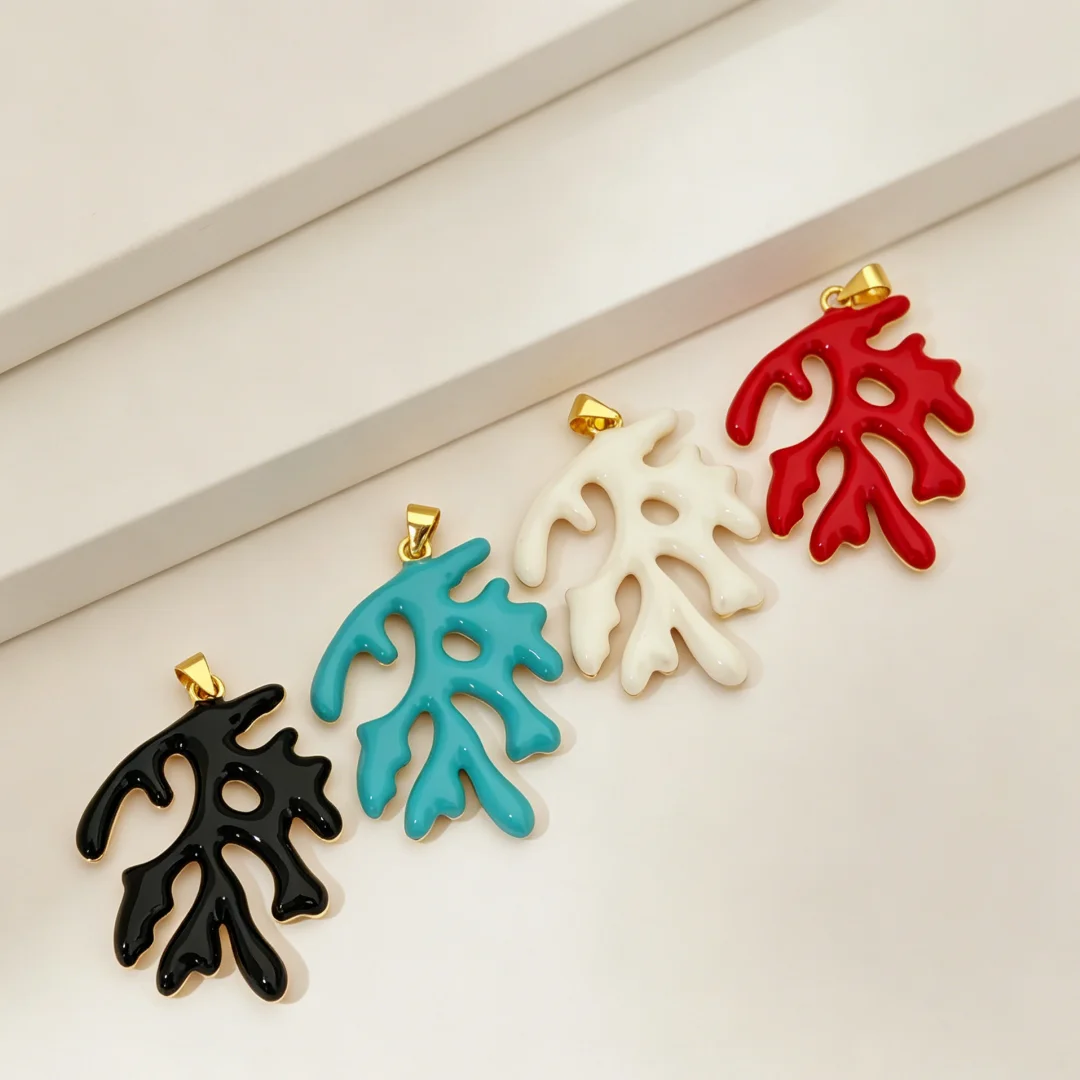 1 Pcs Pendants Enamel Coral Charms Smooth Glossy Brass Base DIY Jewelry Accessories for Necklace Bracelet Making Holiday Style