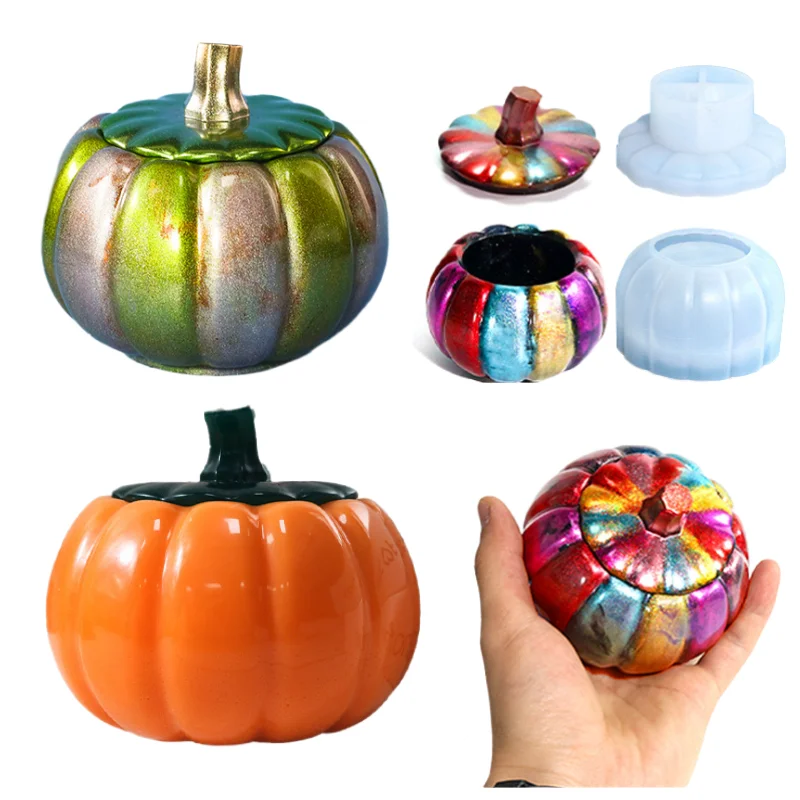 Halloween Pumpkin Jar With Lid Silicone Mold Plaster Concrete Storage Bottle Molds Candy Jewelry Storage Epoxy Resin Mould