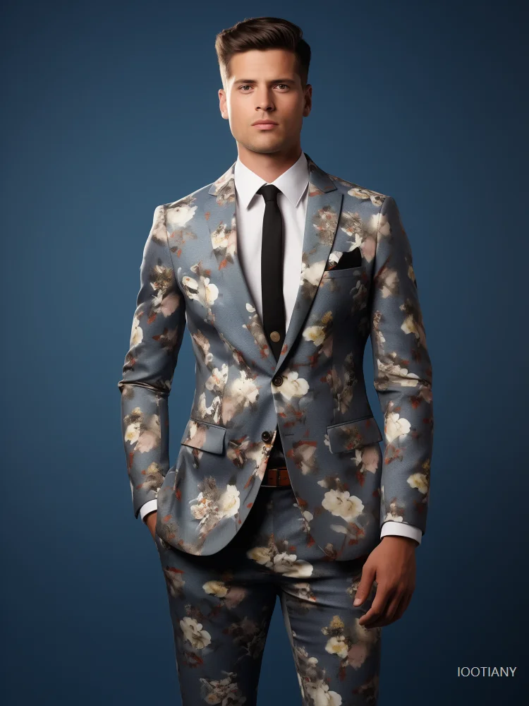 Fashion New Hawaiian Floral Print Suit Jacket Adult Gentleman Social Wedd Party Gown Men Slim Jacket Nightclub Stage Party Set