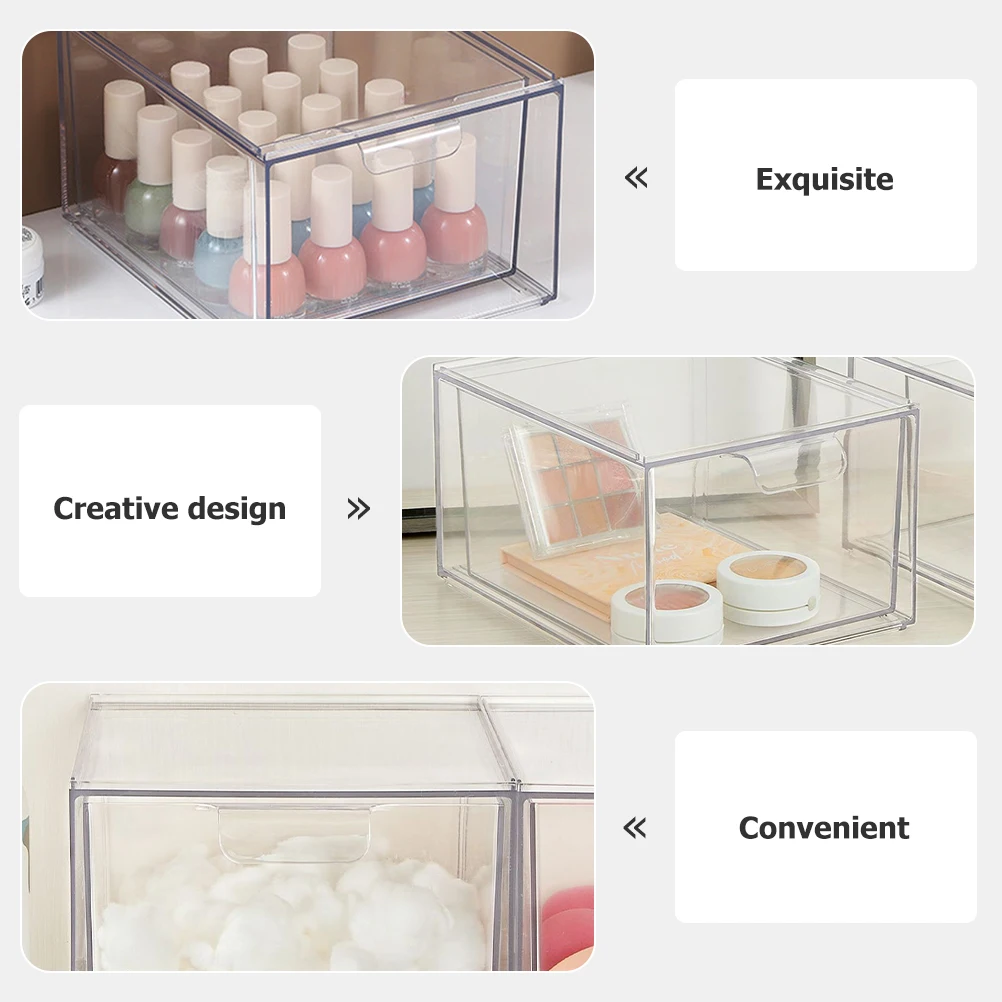 

Drawer Style Box Clear Desktop Organizer Single Layer Stackable Plastic Container Bins Jewelry Case Transparent Home Storage