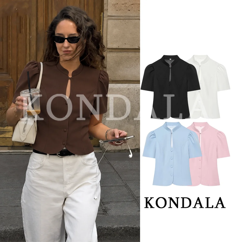 

KONDALA Women Leisure Slim Short Sleeve Blazer 2026 Summer Trendy High Street Elegant Blazer Female Commute Chic Puff Sleeve Top