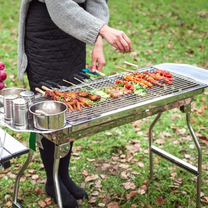 

Large Outdoor Stainless Steel BBQ Grill Portable Folding Charcoal Grill Stove for Household Use