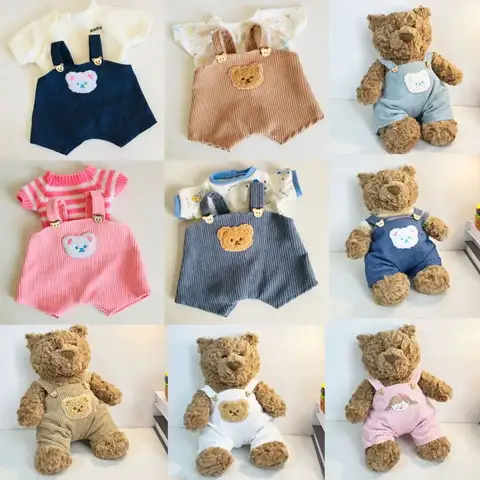 Одежда для кукол Lina Bear 30 см, одежда для смены одежды ручной работы, футболка и подтяжки, набивной мультяшный шарнирный наряд для кукол с медведем
