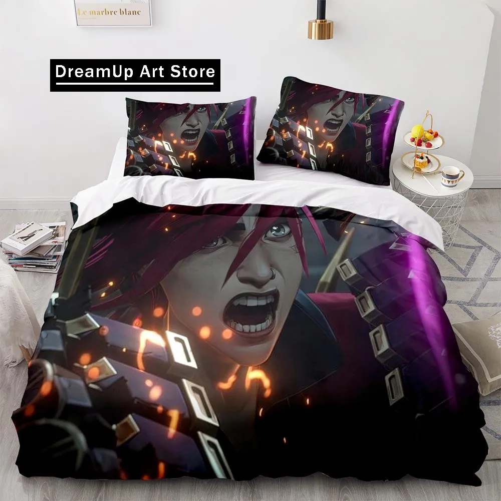 Arcane Anime Game Jinx Bedding Set Bedding Set Cute Quilt Cover Bed Cover With Pillowcase Twin Single Queen King Size Boys Adult