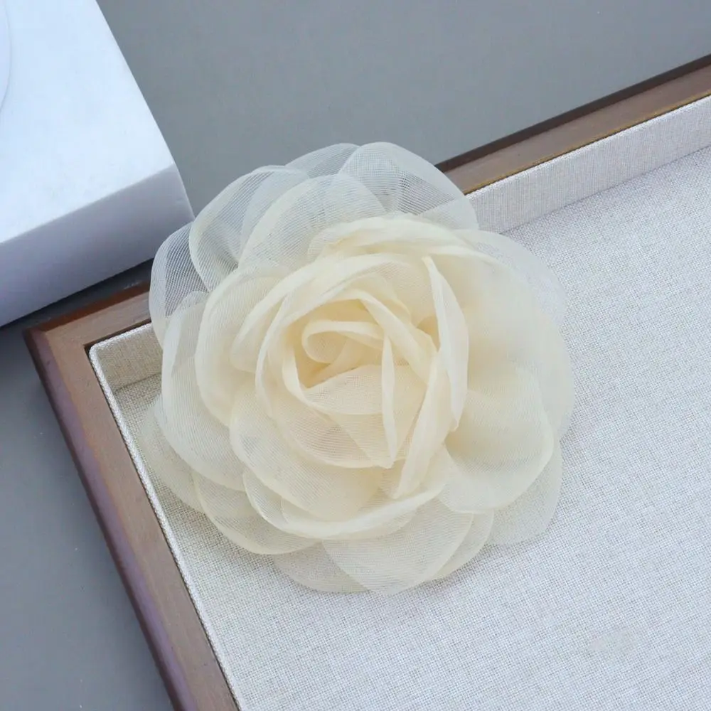 Handmade Camellia Flower Brooch Multi-layer Yarn Clothing Dress Accessories Vintage Lapel Pins DIY 10CM Big Flower