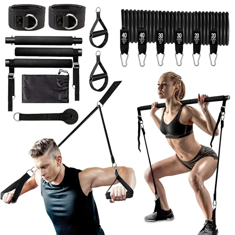 Fitness Pilates Bar Kit with Resistance Bands Set for Women & Men Bodybuilding Home Gym Yoga Pilates Exercise Workout Equipment