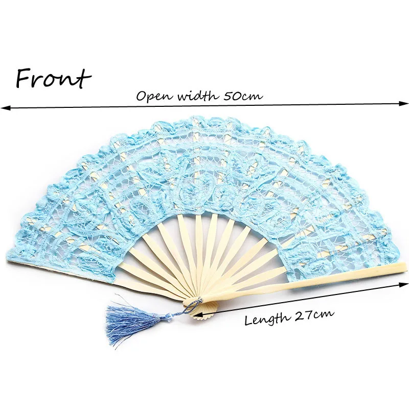 27Cm Lace Folding Handheld Fan Embroidered Bridal Hand Fan with Bamboo Staves for Wedding Decoration Dancing Party