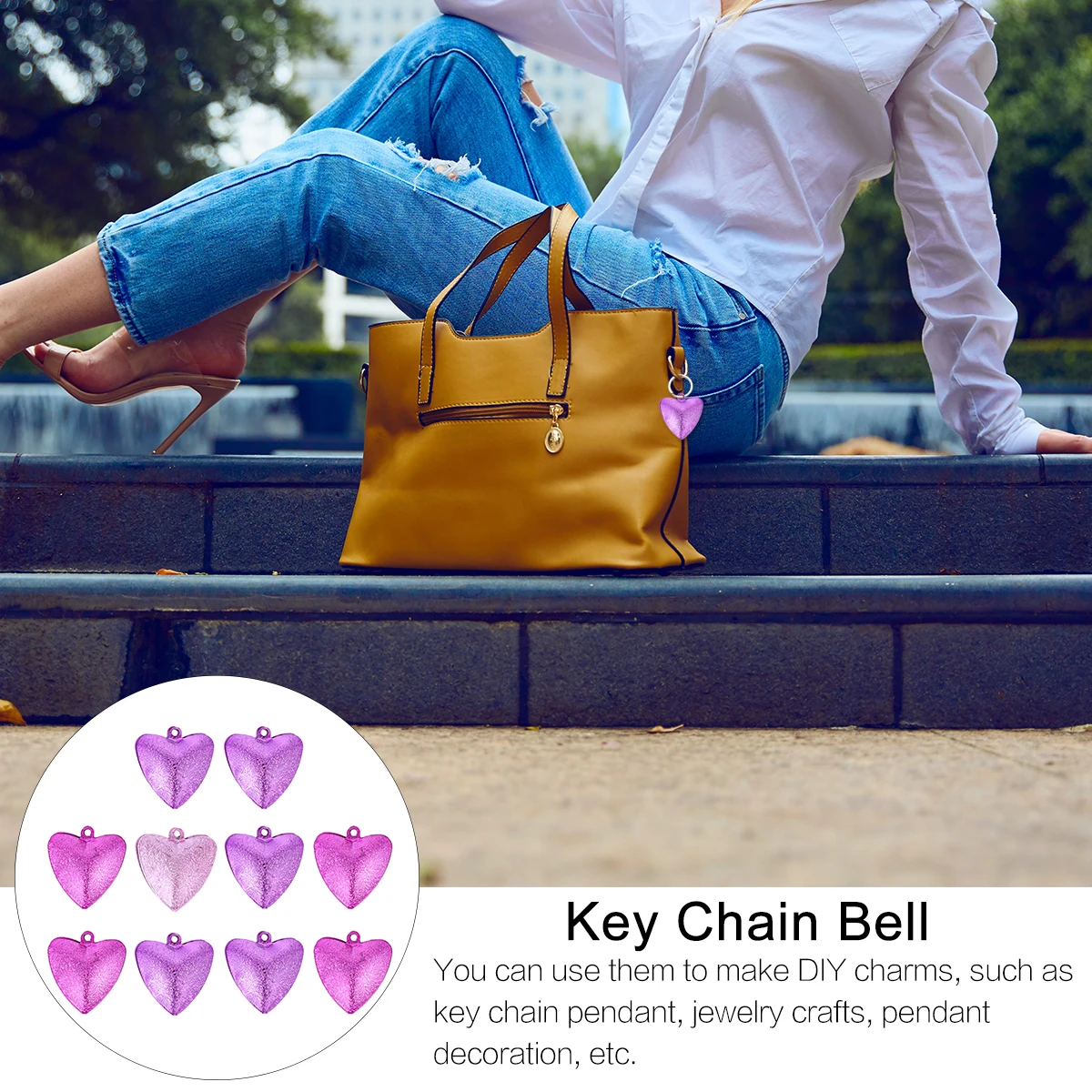 

10 Pcs Bell Decoration Frosted Bells for Key Ring Manual Crafts Heart Hoop Earrings