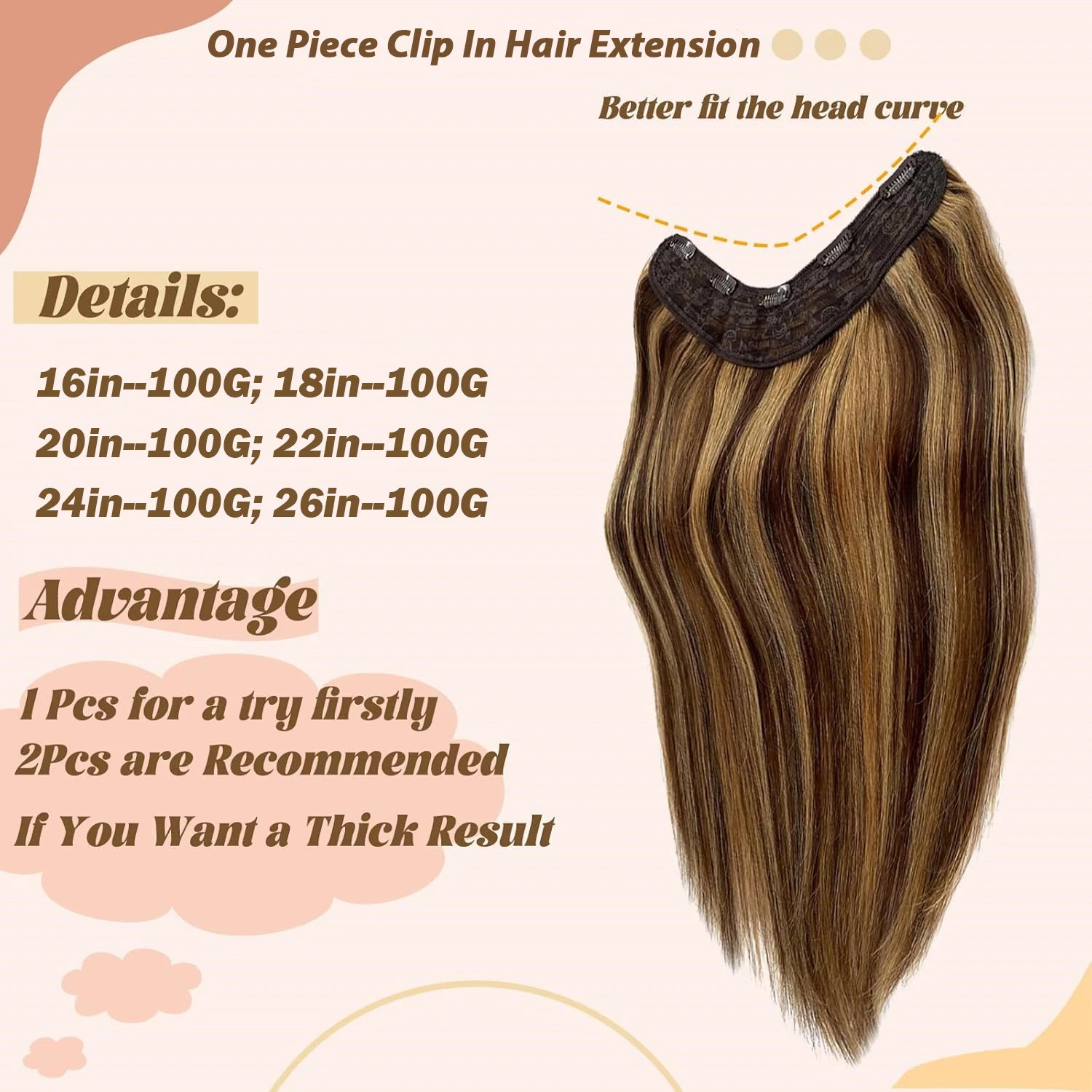 # 4/27 مشبك مستقيم في وصلات الشعر 100% شعر الإنسان تسليط الضوء على قطعة واحدة 5 مقاطع 3/4 كامل رئيس شعر مستعار بشري للنساء #5