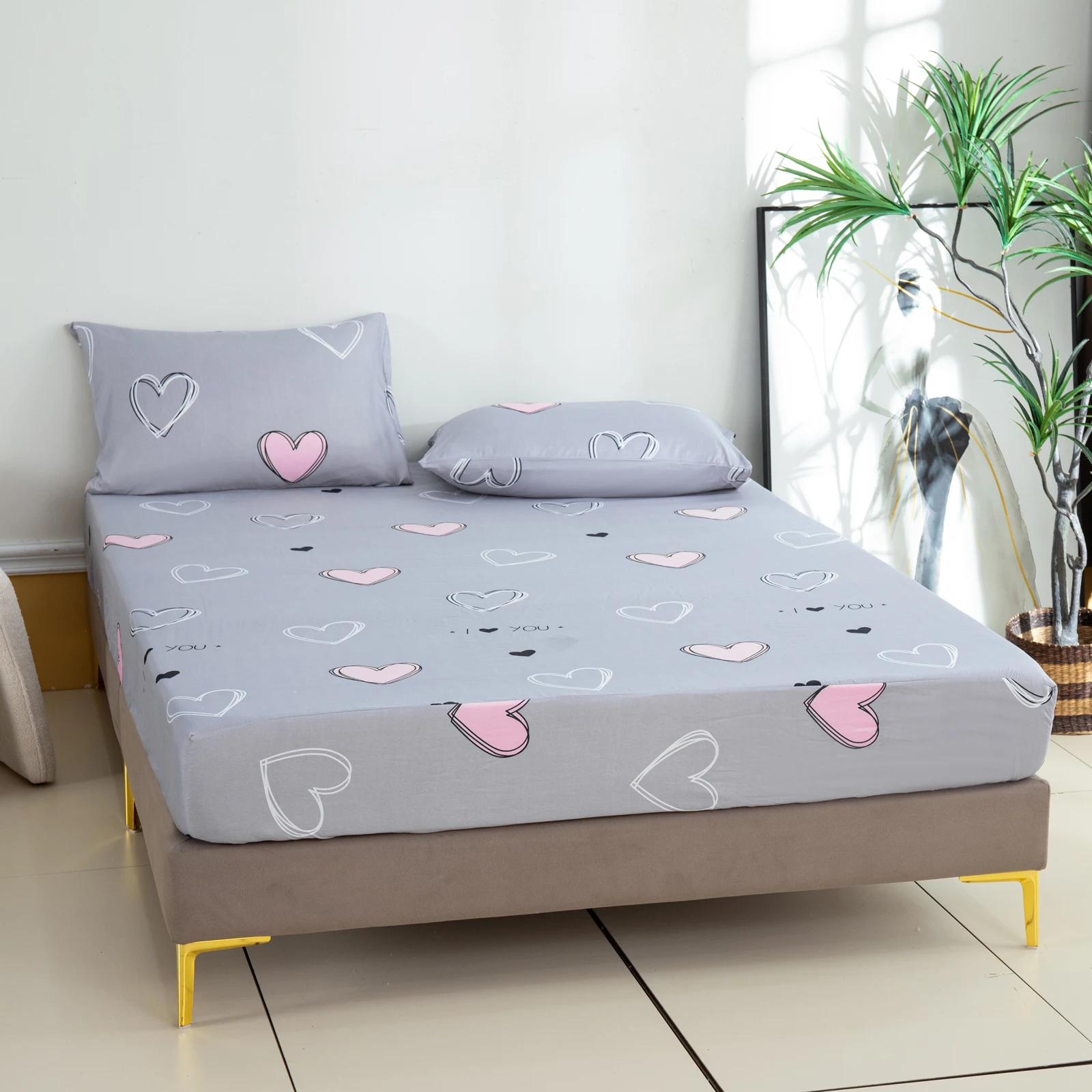 

Простыня с активным принтом, цельный наматрасник с сердечным узором (подушка и наволочка в комплект не входит), простой стиль, прямоугольная трехмерная грязезащитная защита для матраса из полиэфирного волокна, пятисторонняя простынь с цветочным принтом, з
