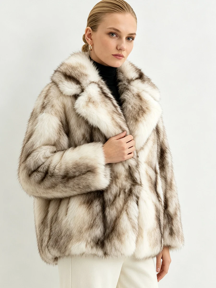 LIMO Women  Gradient Shaggy Faux Fur  Lapel Open Front Long Sleeve Cropped Plush Fluffy Warm Winter Luxury Daily Outerwear Coat