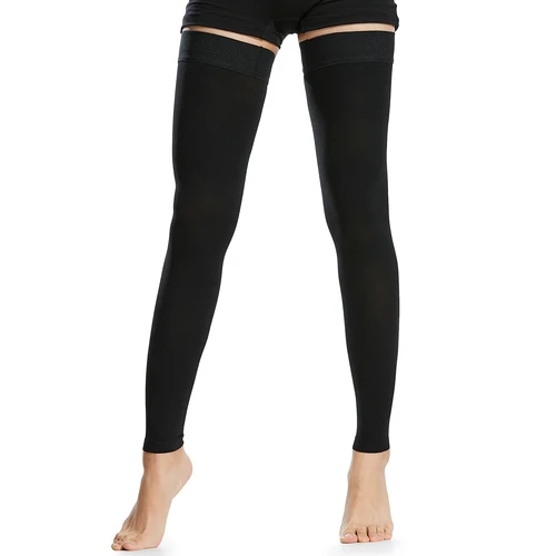 Imagen 2 del producto Calcetines de compresión de muslo alto para hombre y mujer, medias negras de Punta abierta para venas varicosas, hinchazón, 20-30mmHg, 4XL, 5XL, 1 par