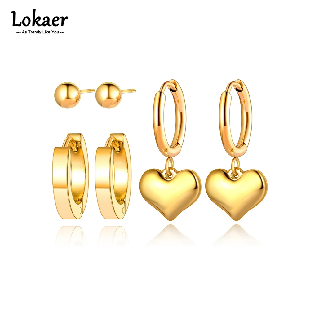 Lokaer Trendy Titan Edelstahl Liebe Herz Ohrringe Schmuck 3 Paare/satz Böhmen Party Ohrringe Für Frauen Mädchen E21179