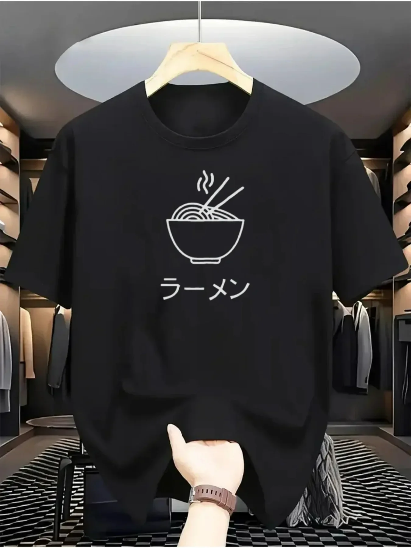 

A Casual Short-sleeved Crew Neck T-shirt Featuring A Vibrant Japanese Ramen Bowl Print, Perfect for Casual Summer Wear. Women