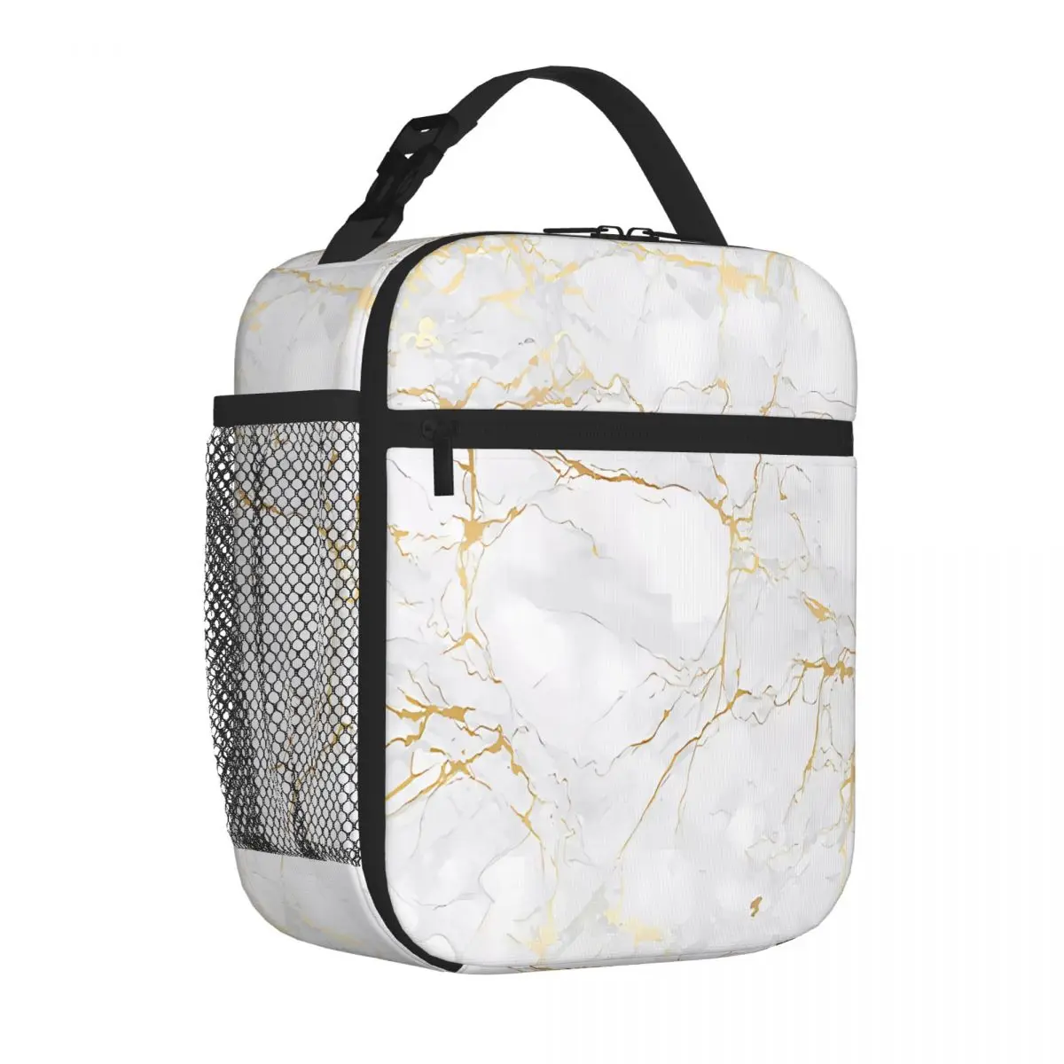 Bestselling White And Gold Marble 1568 Sweet Style Shoulder Lunch Bag Fishing Trip Waterproof Lunch Bag