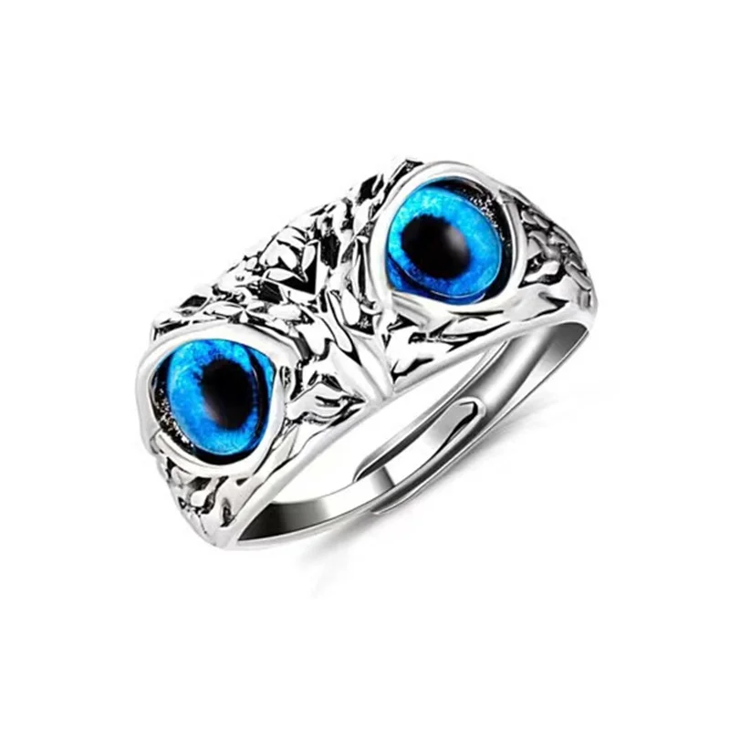 Vintage Blue Eye Owl Ring Adjustable Size Animal Ring Men Women Punk Jewelry Gift