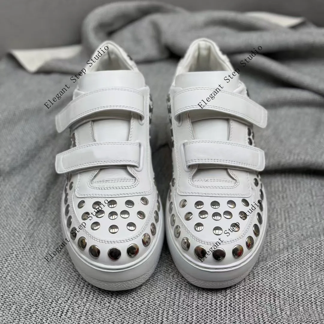 Women's Shoes Strap Platform Rubber Soles Sneakers Studded Round Toe Sole Height 4 Cm Studs